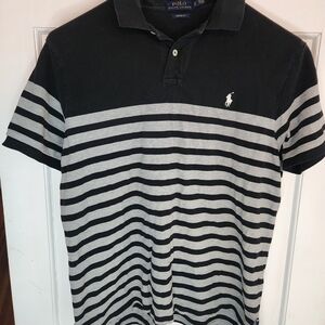 Polo by Ralph Lauren Men's Black and Gray Striped Polo